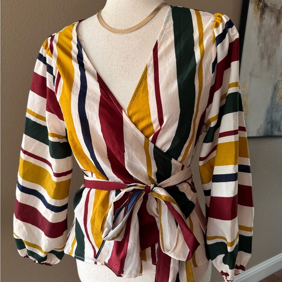 Tops - Striped chic wrapped long sleeve top